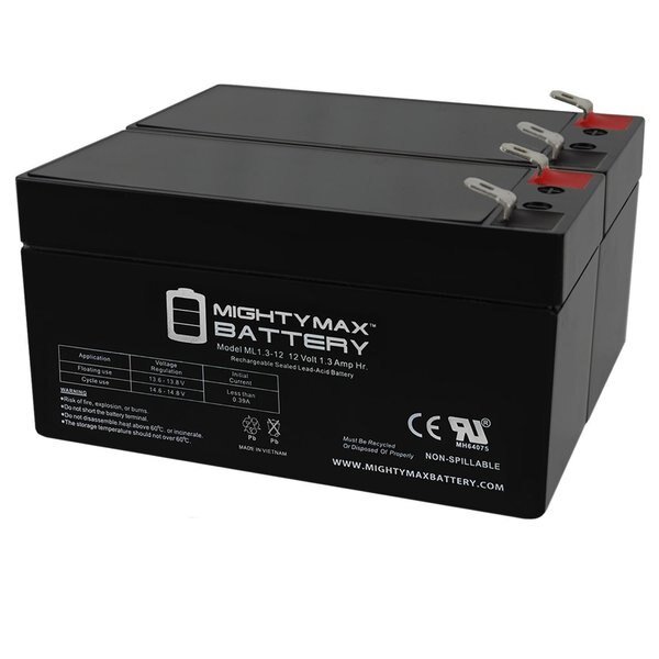 12V 1.3Ah Replacement Battery for U-Power UP1.3-12 - 2PK, Mighty Max Battery, Mfr#: MAX3961092